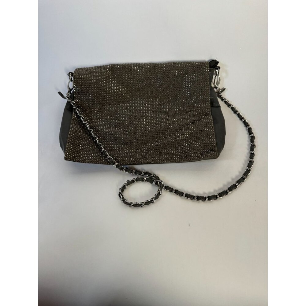 Forever 21 Gray Vegan Leather & Rhinestone Crossbody Bag With Zebra Lining Blemi